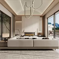 Modern Living Room Interior With Beige Sofa Marble Coffee Table And Floor to Ceiling Windows