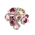 Blooming Pink Peonies in Clear Square Glass Vase with Scattered Petals