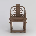 Traditional Chinese Wooden Chair With Ornate Carved Backrest And Armrest Design
