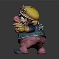 Wario Game Character With Yellow Helmet Goggles Exaggerated Grin Blue Vest And Pink Pants