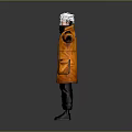 3D Character Model With White Hair Orange Coat And Outstretched Arms On Gray Background