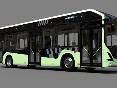 Modern Green And Black Urban Bus With Large Windows And Sleek Exterior Design 3d model