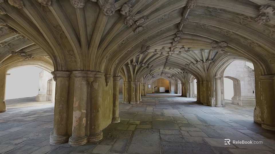 Historic Religious Building Interior With Gothic Vaulted Ceilings And Columns 3d model 