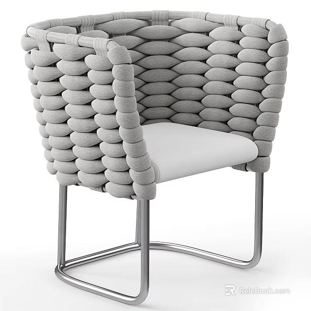 Modern Light Gray Woven Outdoor Chair With Metal Legs And White Cushioned Seat 3d model 