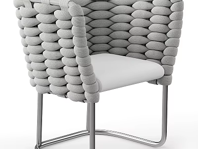 Modern Light Gray Woven Outdoor Chair With Metal Legs And White Cushioned Seat 3d model