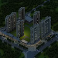 Aerial Planning of Modern High Rise Residential Complex With Central Green Space And Surrounding Trees