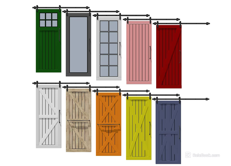 Barn Doors Featuring Multiple Colors and Diverse Design Styles for Home Interior 3d model 