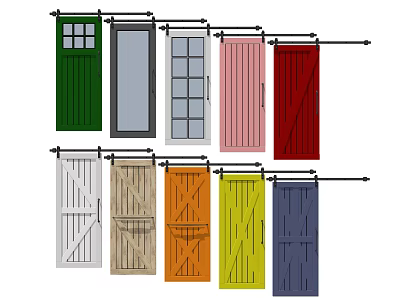 Barn Doors Featuring Multiple Colors and Diverse Design Styles for Home Interior 3d model