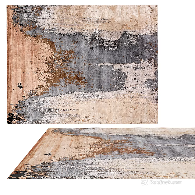 Modern Abstract Square Rug With Grey Brown Beige Abstract Patterns And Soft Texture 3d model 