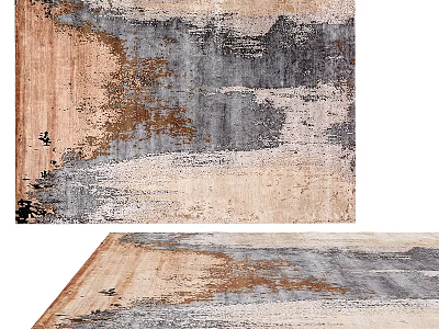 Modern Abstract Square Rug With Grey Brown Beige Abstract Patterns And Soft Texture 3d model