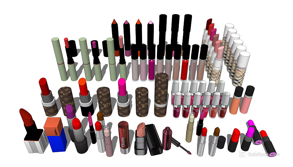 Assorted Luxury Cosmetics Display with Perfumes Lipsticks and Makeup Products 3d model 