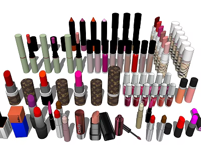 Assorted Luxury Cosmetics Display with Perfumes Lipsticks and Makeup Products 3d model