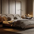 Elegant Modern Bedroom With Wooden Accent Wall King Bed Floor to Ceiling Window And Rug
