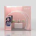 Pink Curved Photo Check In Spot With LOGO Display Screen And White Platform