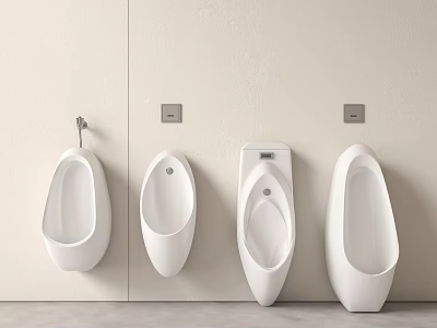 Modern Wall Mounted Urinals In Different Styles On Light Colored Bathroom Wall 3d model