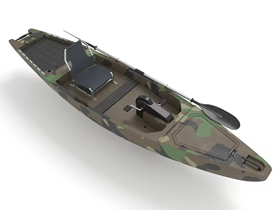 Camouflage Kayak Design With Black Seat And Paddle For Outdoor Activities 3d model