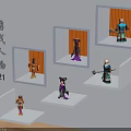 Collectible Game and Movie Character Figures Display on White Shelves With Diverse Poses And Designs