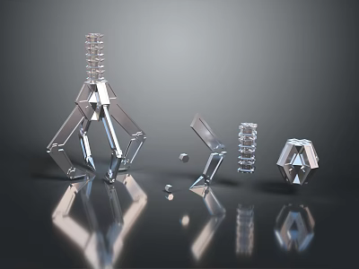 Metallic Mechanical Equipment Components With Geometric Shapes And Reflective Surfaces 3d model