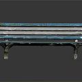 Architectural Outdoor Weathered Blue And White Wooden Slat Bench With Stone Legs