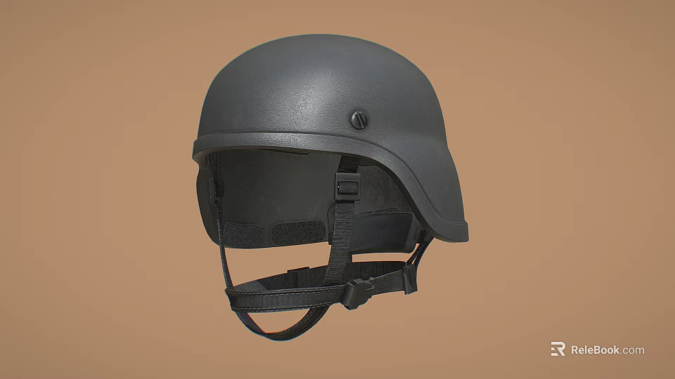 Black Protective Hat with Adjustable Straps and Secure Buckle Design 3d model 