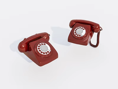 Two Vintage Red Dial Telephones With Classic Rotary Design On White Background 3d model