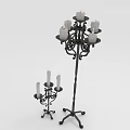 Wrought Iron Candelabra Set With Tall And Short Designs Ornate Metal Branches And Candles