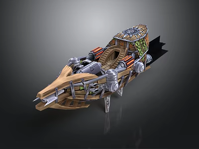 Futuristic Cosmic Spaceship With Wooden Metal Structure And Thrusters For Exploration 3d model