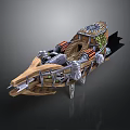 Futuristic Cosmic Spaceship With Wooden Metal Structure And Thrusters For Exploration