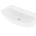 White Ceramic Bathroom Wash Basin With Modern Sleek Design And Single Hole Faucet