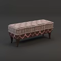 Light Pink Tufted Ottoman Bench With Patterned Base And Wooden Legs