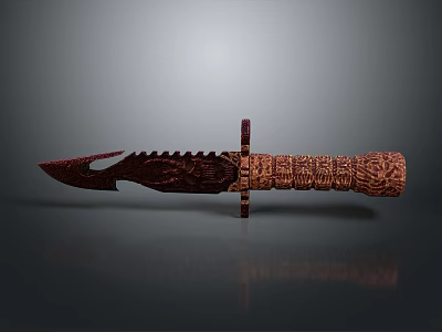 Intricately Carved Decorative Knife With Ornate Blade And Detailed Handle Design 3d model