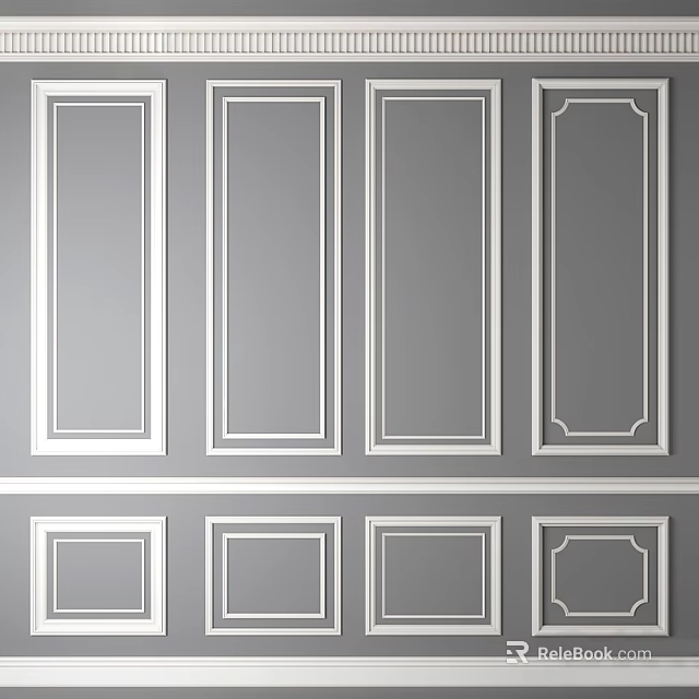 Decorative White Lines On Gray Wall For Modern Interior Design 3d model 
