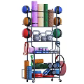 Home Gym Sports Equipment Organized On Storage Rack 3d model