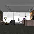 Modern Open Office Interior Design With Sofa Desk Computer Bookshelf And Large Windows 3d model