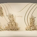Elegant Wedding Decor With Beige Curved Background Golden White Flowers And Candles