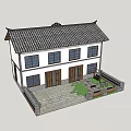 Traditional Chinese House With Tiled Roof White Walls Wooden Doors And Stone Courtyard