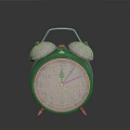 Vintage Green Alarm Clock With Silver Bells Round Dial And Dark Background Reflection