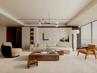 Modern Living Room With Neutral Tones Sofa Coffee Table Armchair Floor Lamp And Wall Art 3d model