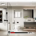 Modern Bathroom Interior With Glass Shower Wall Mounted Toilet Marble Vanity And Mirror
