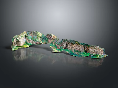 Natural Rock Formation With Green And Brown Textures On Reflective Surface 3d model