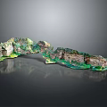 Natural Rock Formation With Green And Brown Textures On Reflective Surface