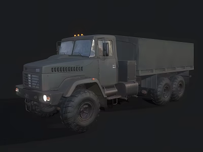 Olive Green Military Truck With Off Road Tires Cargo Bed And Headlights On 3d model