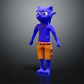 Purple Cat Like Character Wearing Orange Shorts With Brown Belt 3D Model On Black Background