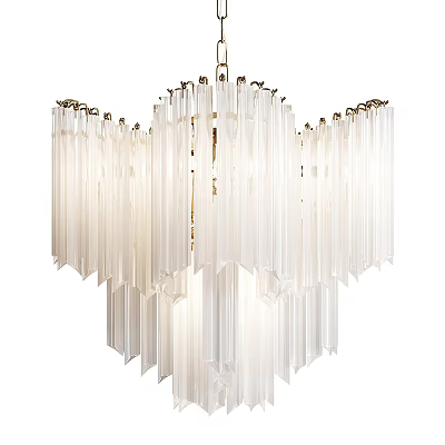 Elegant Modern Crystal Chandelier With Transparent Glass Strips And Gold Metal Frame 3d model