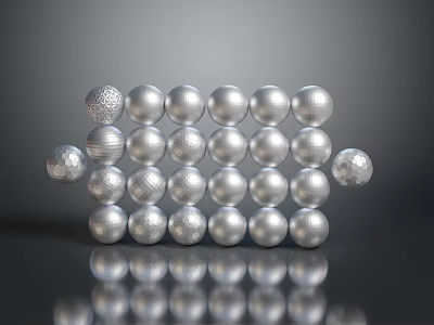 Silver Decorative Spheres Arranged in Matrix with Various Sizes and Textured Surfaces 3d model