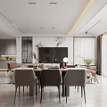 Modern Dining and Living Room Interior With Marble Floor Sleek Cabinets And Ambient Lighting