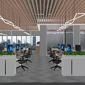 Modern Open Public Office Area With Wooden Slat Ceiling Desks And Computers