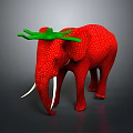 Red Elephant with White Polka Dots Green Antler Decoration and White Tusks on Dark Background