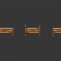 Three Wooden Fences With Cross Structure On Dark Background And Floor Reflections