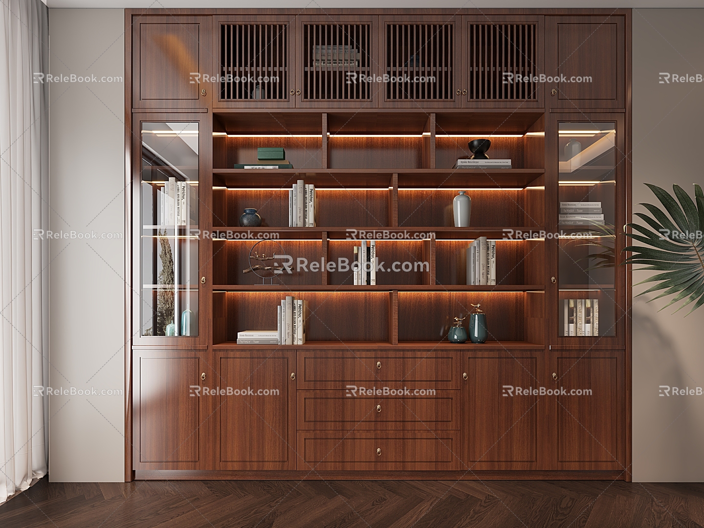 New Chinese-style Finished Bookcase 3d model